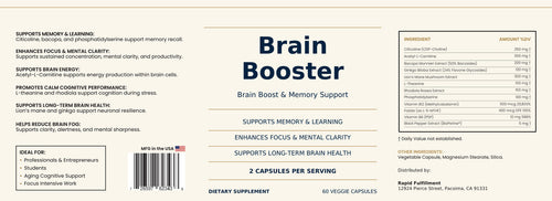 Brain Booster label — Distributed by Rapid Fulfillment