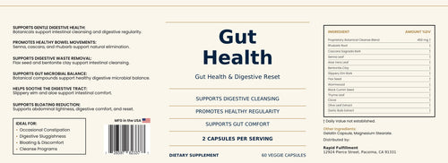 Gut Health label — Distributed by Rapid Fulfillment