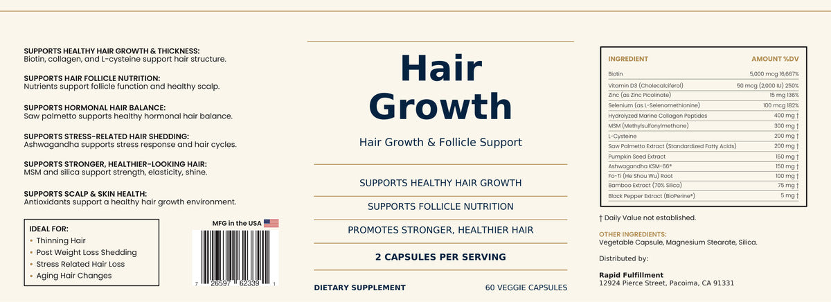 Hair Growth Supplement – Biotin, Collagen & Follicle Support