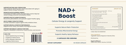 NAD+ Boost label — Distributed by Rapid Fulfillment