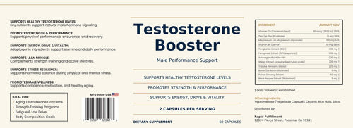 Testosterone Booster label — Distributed by Rapid Fulfillment